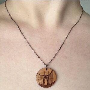 St. John’s Bridge Portland, OR Laser-Cut Wood Necklace